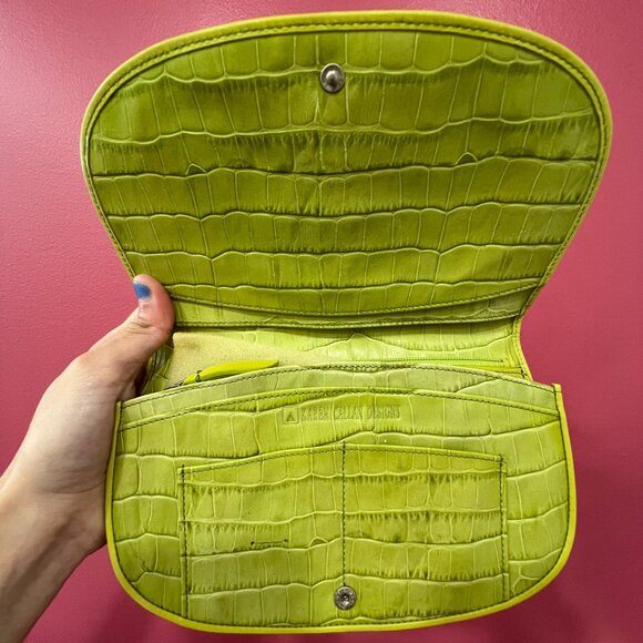 Karen Callan Green Alligator Crocodile Skin Turtle Clutch - Picture 7 of 8